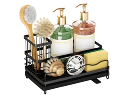 Organizador de fregadero de cocina, soporte para esponja, acero inoxidable, negro o plateado