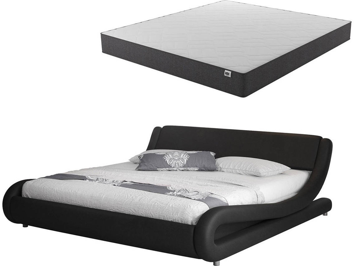 Cama con Colchón Texas BEAUTIFUL MUEBLES Alessia (Compatible con Colchón: 160x200 cm - Polipiel - Negro)