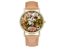 Reloj De Pulsera Hombre De Moda Con Correa De Pu Dial Redondo Display Analógico Cuarzo Beige