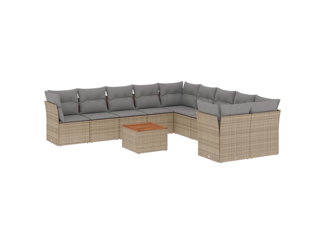Conjunto de 11 sofás de jardín con cojines, mimbre, beige mixto, MAISON EXCLUSIVE (11 piezas)