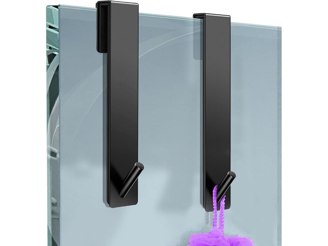 Ganchos De Acero Inoxidable Para Puertas De Ducha, 2 Unidades, Sin Necesidad De Taladrar, Para Mamparas De Cristal Sin Marco (negro)