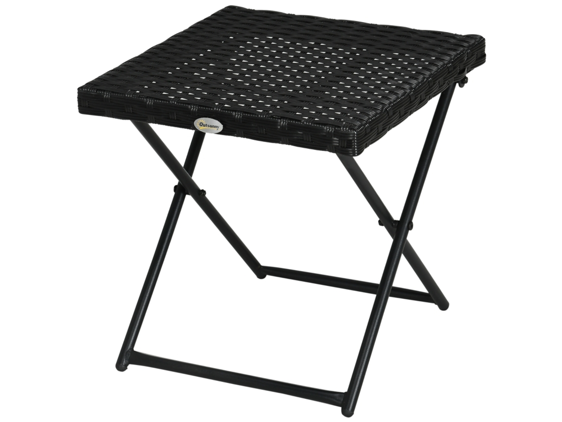 Mesa Plegable De Acero Negro Para Porche, Fabricada En Poliratán, 40x40x40cm.