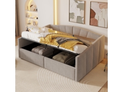 Sofá Cama De 140x200 Cm Con Somier De Láminas Hidráulicas En Terciopelo Gris Claro.