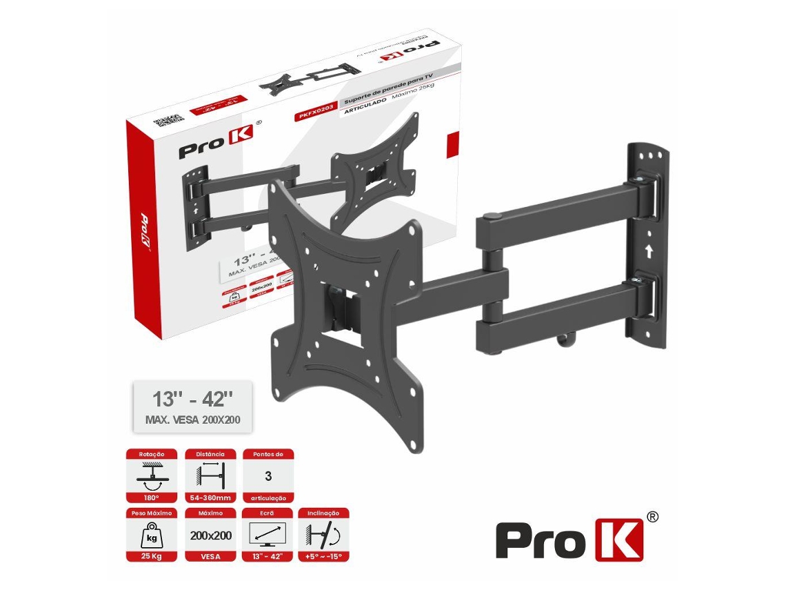 Soporte Articulado Para Tv De 3 Puntos, 13-42'', 25 Kg, Vesa 200x200 PRO K