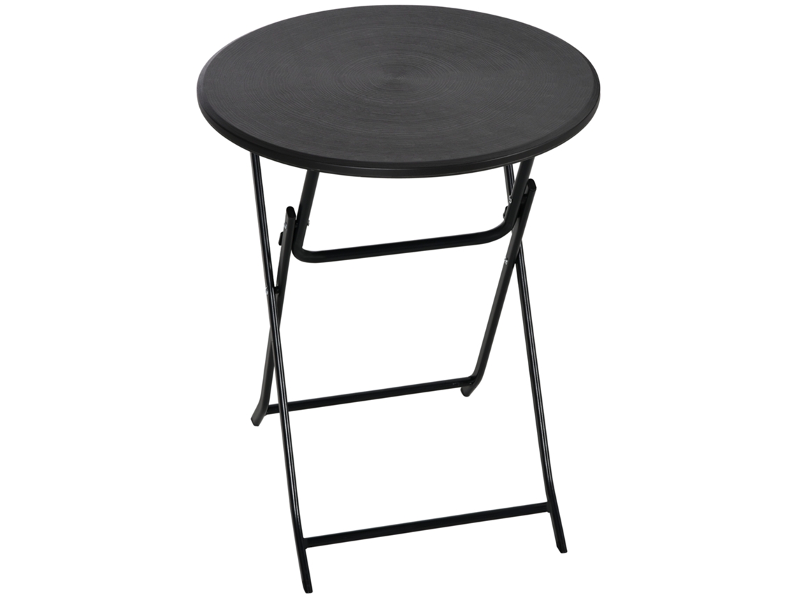 Mesa Redonda Doble Ø60 Cm para Jardín, con Acabado Decorativo en Madera, Ideal para Balcón o Terraza, en Color Gris Oscuro.