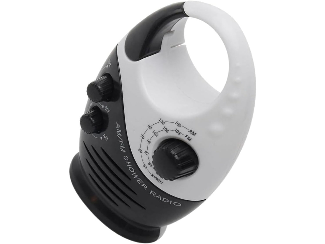 Radio Portátil Am/fm Impermeable Para Baño Con Asa De Gancho, Compacta Y Ligera.
