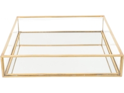 Bandeja De Vidro Decorativa Nuobesty 20x20x5 Cm Com Moldura Em Latão Dourado Para Organização De Joias E