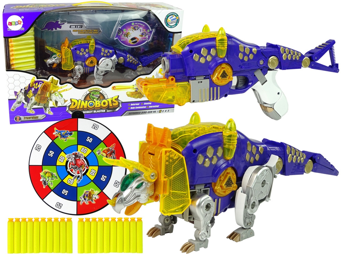 Dinobots 2 en 1 Dinosaurio Escopeta Triceratops Escudo Morado B.active