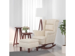 Sillón Mecedora Patas Madera Y Taburete Terciopelo Color Crema