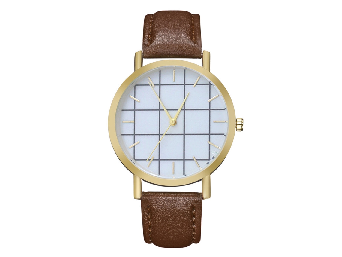 Reloj De Pareja Zhoulianfa Geométrico Cuadros Dial Pu Acero Quartzo Café Unisex