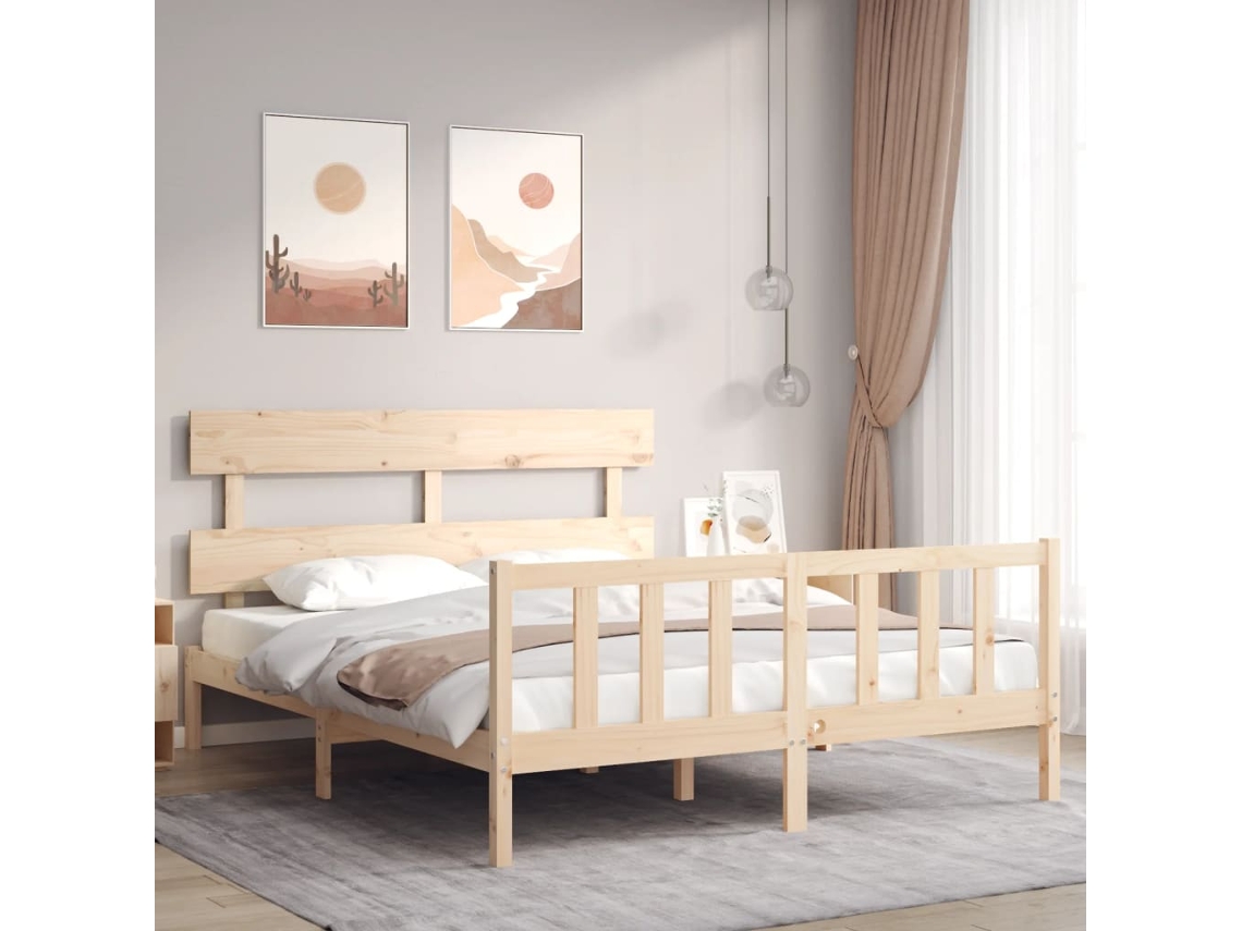 Cama De Matrimonio | Cama Para Adultos | Estructura De Cama De Matrimonio Con Cabecero Madera Maciza