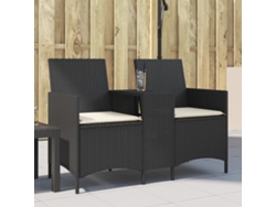 Sofá de jardín de 2 plazas con mesa y cojines, mimbre negro, Dkd Home Decor