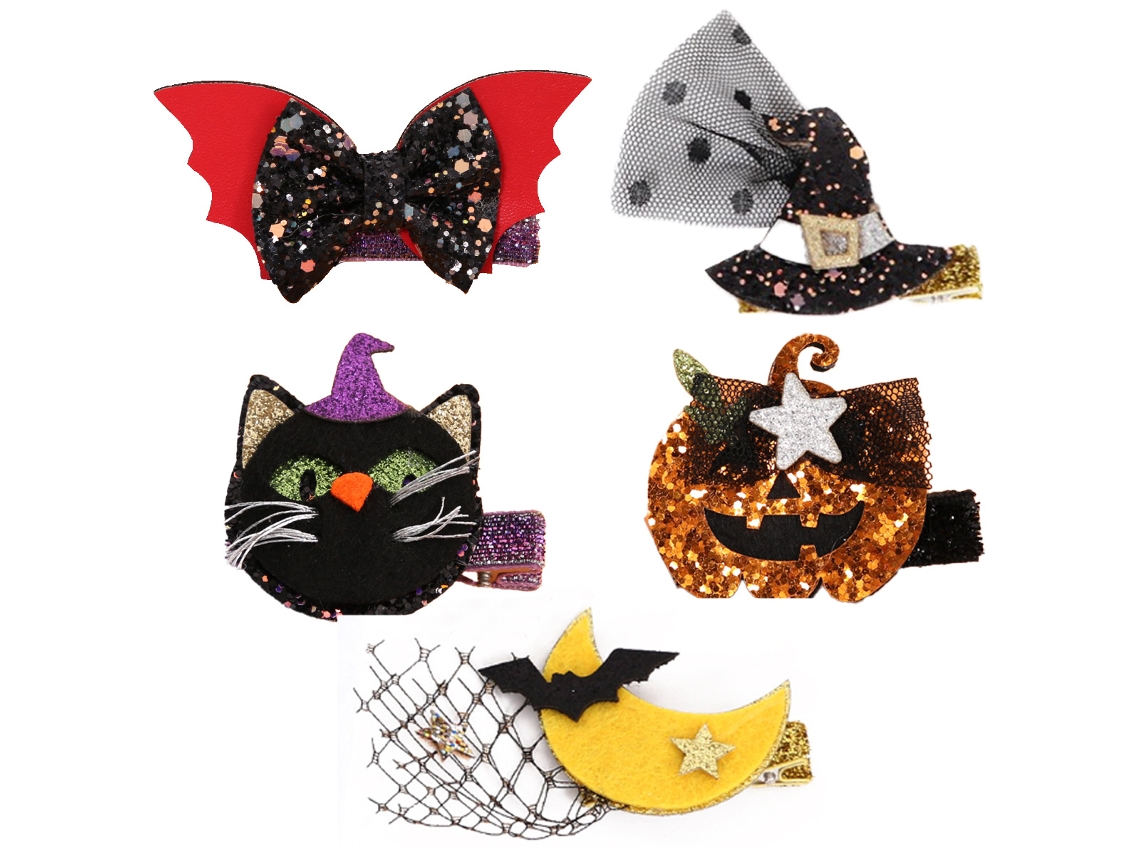 5 pinzas para el pelo de Halloween: sombrero de bruja y calabaza NEVEANCE