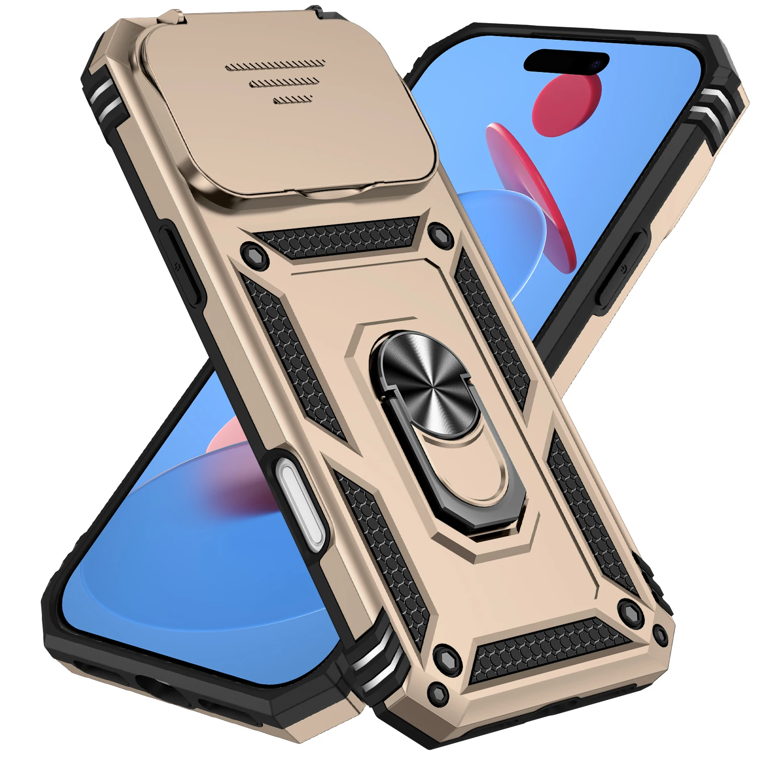 (oro, Iphone 16e) Funda Portátil Magnética De Pctpu Con Protector De Lente Deslizante