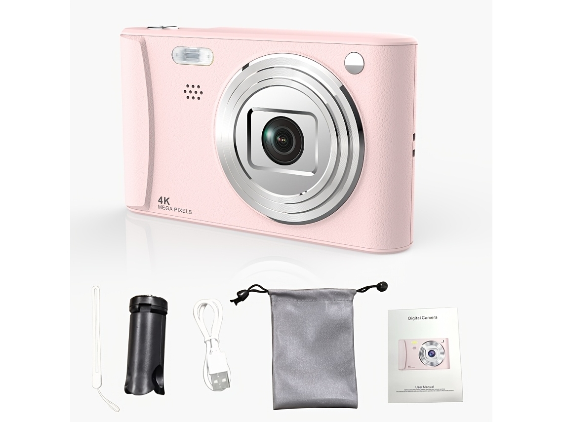 Cámara Digital Veanxin Cámara Digital 4k 1080p De Ultra Alta Definición, Zoom 8x, Pantalla Lcd De 2,8 Pulgadas 32 Gb De Memoria Rosa