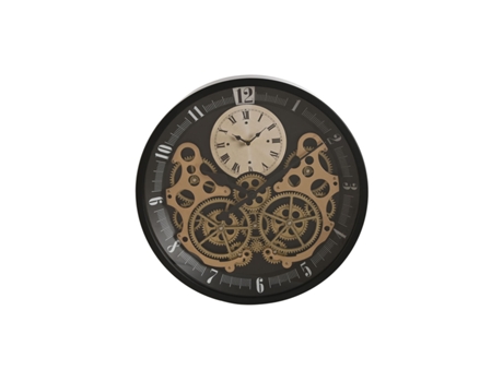 Reloj de Pared HOME ESPRIT Negro Dorado Metal Cristal Engranajes 46x7,3x46 cm