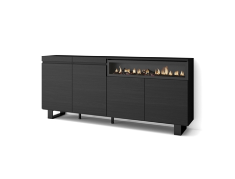 Aparadores para salón 200x87x35cm 4 Puertas Chimenea eléctrica Diseño industrial Negro