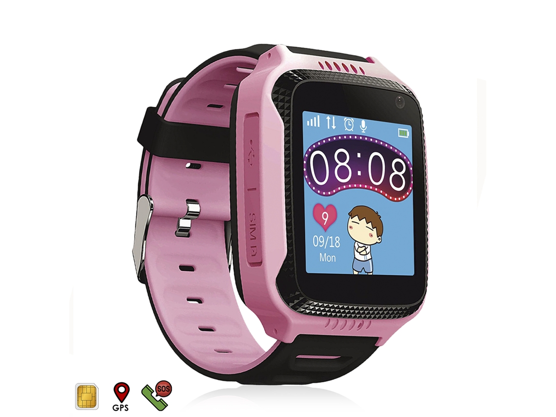 Smartwatch GPS especial para niños, con cámara, seguimiento, llamadas SOS y recepción de llamadas. 3 x 1 x 5 cm. Color rosa.