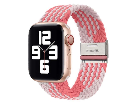 Correa Pulsera Trenzada Flexible para Apple Watch Series 8 45Mm Rosa y Blanco
