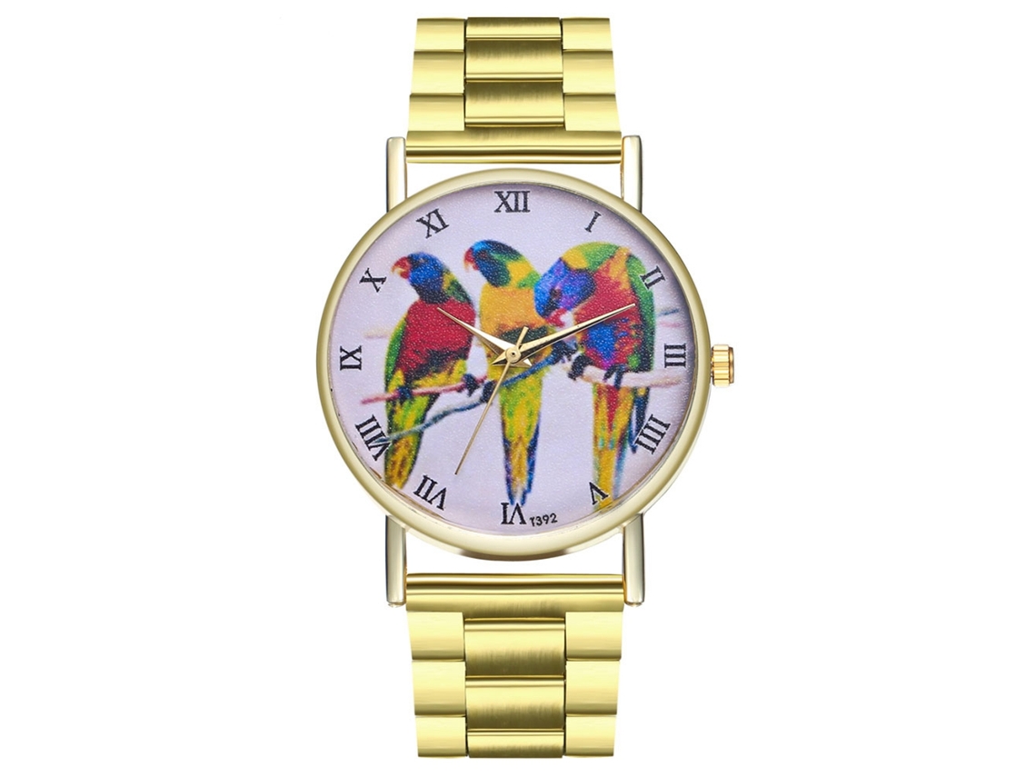 Reloj De Pulsera Unisex Con Estampado De Periquitos Coloridos Y Brazalete De Acero.
