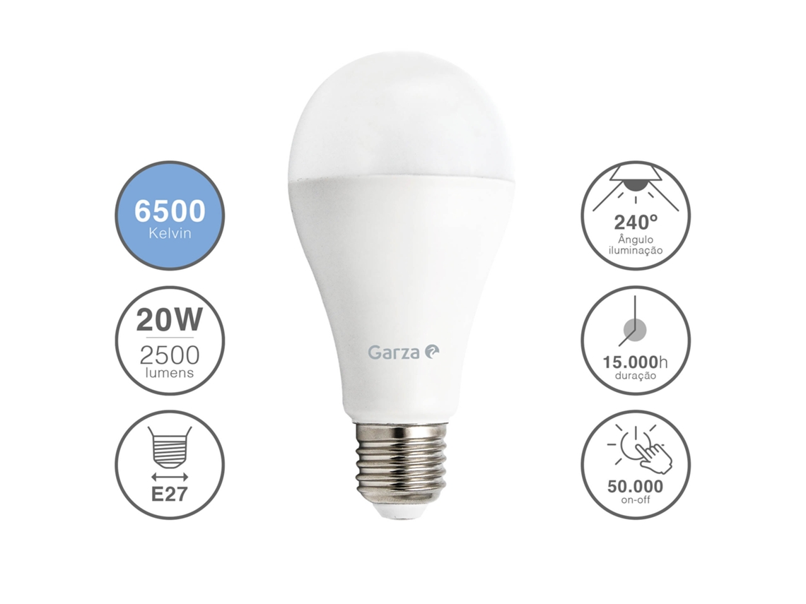 Bombilla LED Padro E27 de 20 W, casquillo de 240 grados, 2500 lm, blanco frío, Garza (6500 K)
