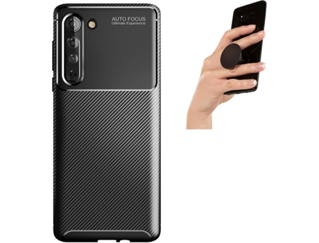 Carcasa y Popsocket Motorola Edge Rugged Carbon Negro