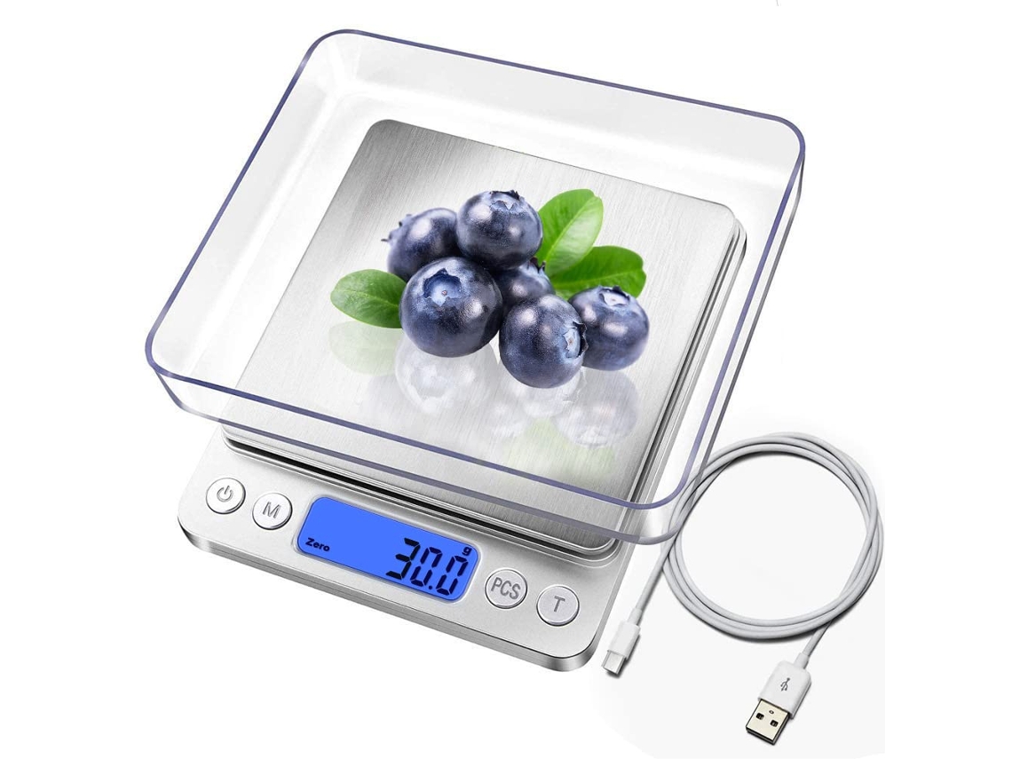Balanza De Cocina Digital Mini 3kg/0,1g Usb Recargable, Impermeable, Lcd, Acero Inoxidable