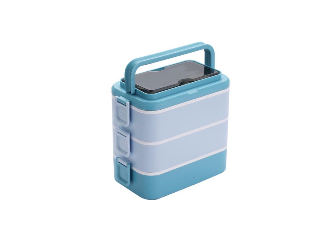 Fiambrera Apilable Bento Box Para Adultos, 3000 Ml, Gran Capacidad, Portátil, 3 Capas, A Prueba De Fugas, Apta Para Microondas, Azul