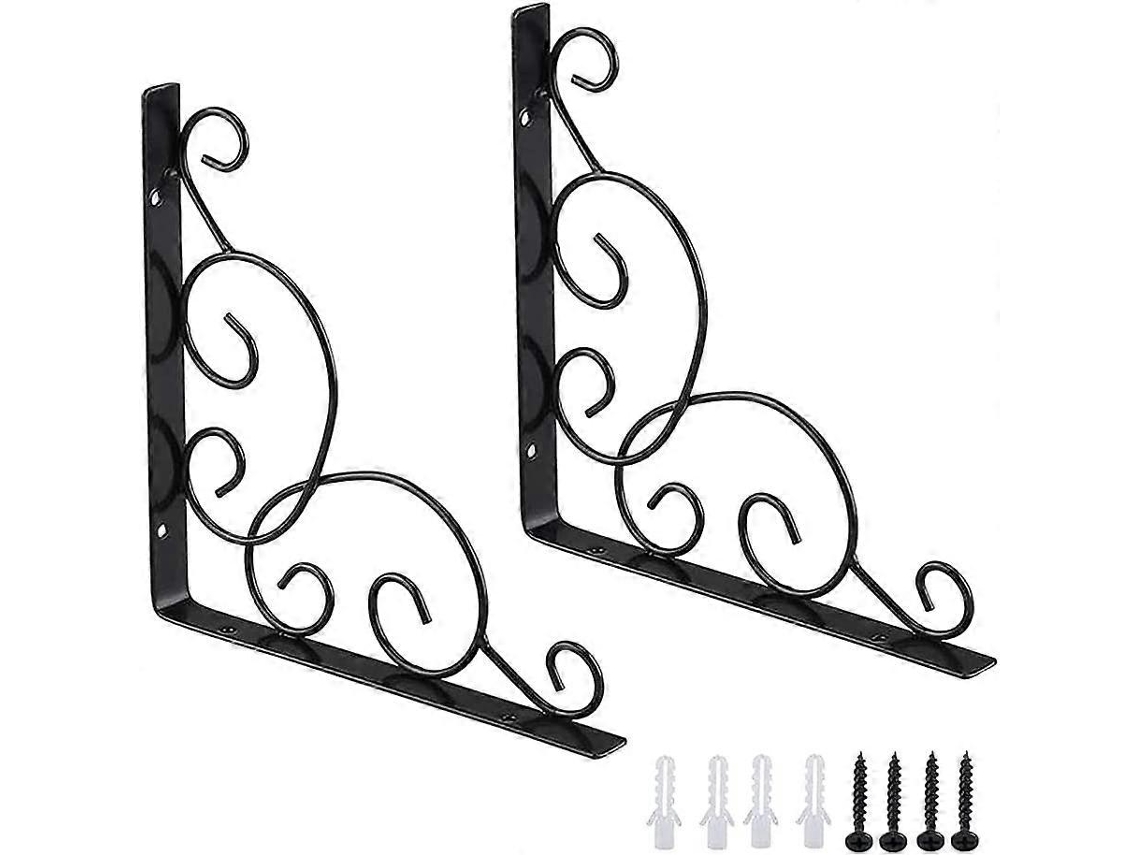 Soporte De Estante De Hierro Forjado, 2 Piezas, Diseño Triangular, Resistente, Para Interiores Y Exteriores, Negro