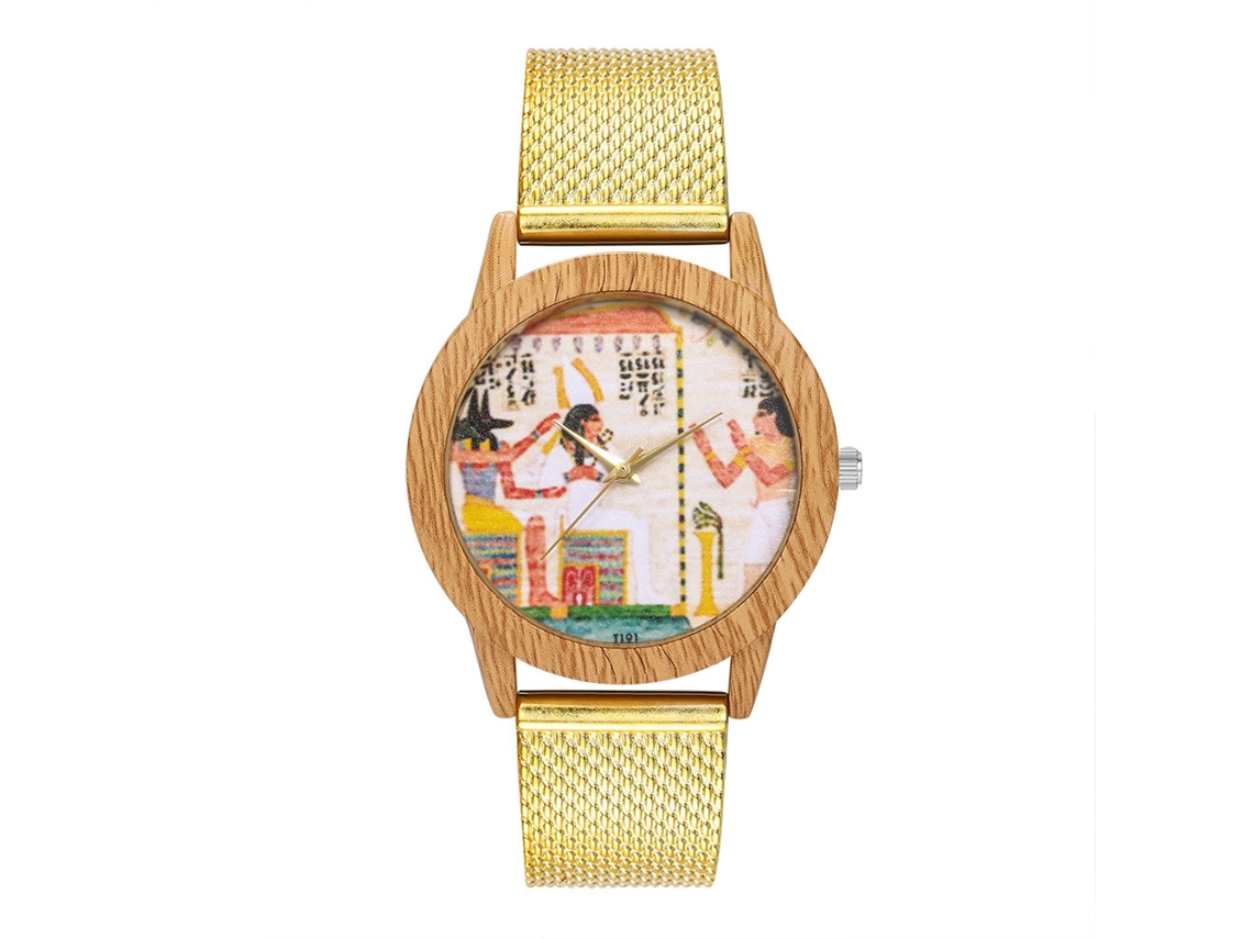 Reloj De Pulsera Unisex De Acero Redondo Analógico De Cuarzo Oro Moda