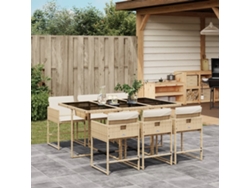 Juego de comedor de jardín de 7 piezas con cojines, mimbre sintético beige, DKD Home Decor