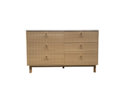 Aparador Brox de 6 cajones con aspecto de madera ranurada y blanco de 120 cm Concept U