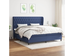 Cama Box Spring Con Colchón Tela Azul 200x200 Cm