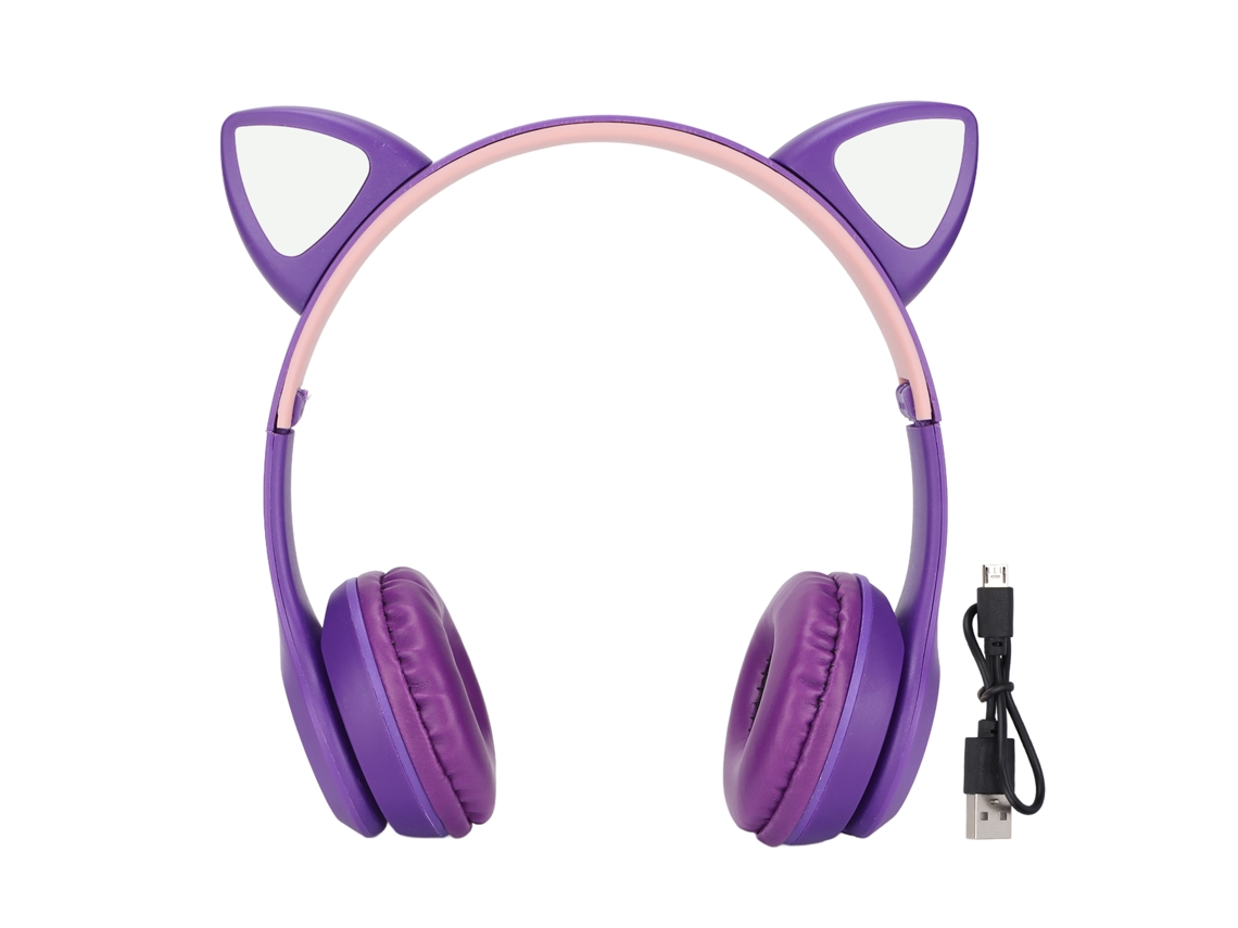 Fone De Ouvido Bt Sem Fio Infantil Menina Com Orelhas De Gato Desenhadas Estéreo Estável Luminoso 7 Cores