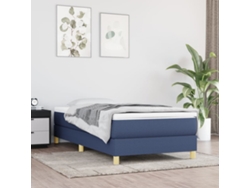 Cama Box Spring Con Colchón Tela Azul 90x190 Cm