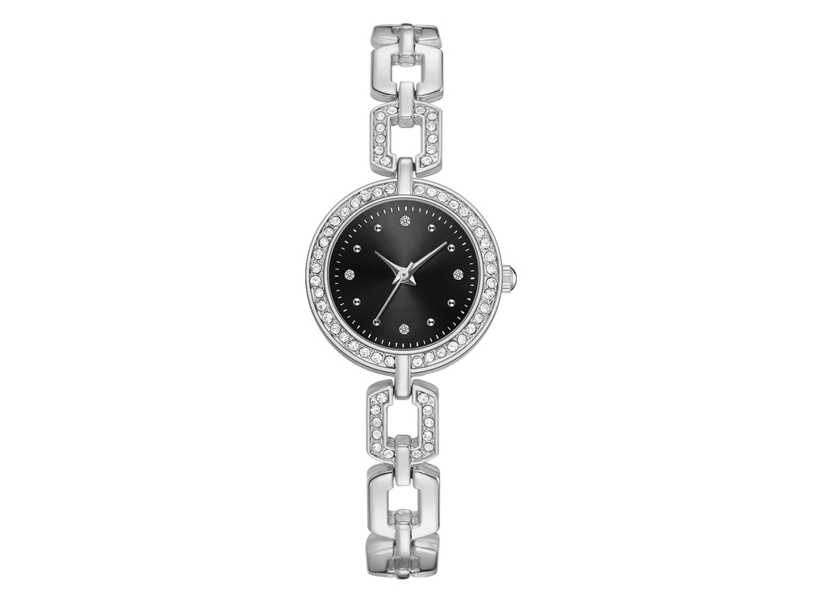 Reloj De Pulsera De Cuarzo Informal Para Mujer Con Correa De Aleación Y Esfera Redonda (plateado Y Negro).