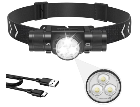 Hp330 Linterna Frontal Led Recargable 1500 Lúmenes Impermeable Ip66 6 Modos Negro TURMIN