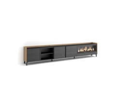 Mueble Tv, Televisión, 315x35x61cm, Para Tv Hasta 80", Chimenea Eléctrica Xxl, Diseño Industrial, Negro Y Roble
