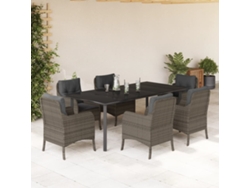 Juego de comedor de jardín de 7 piezas con cojines, mimbre gris, DKD Home Decor