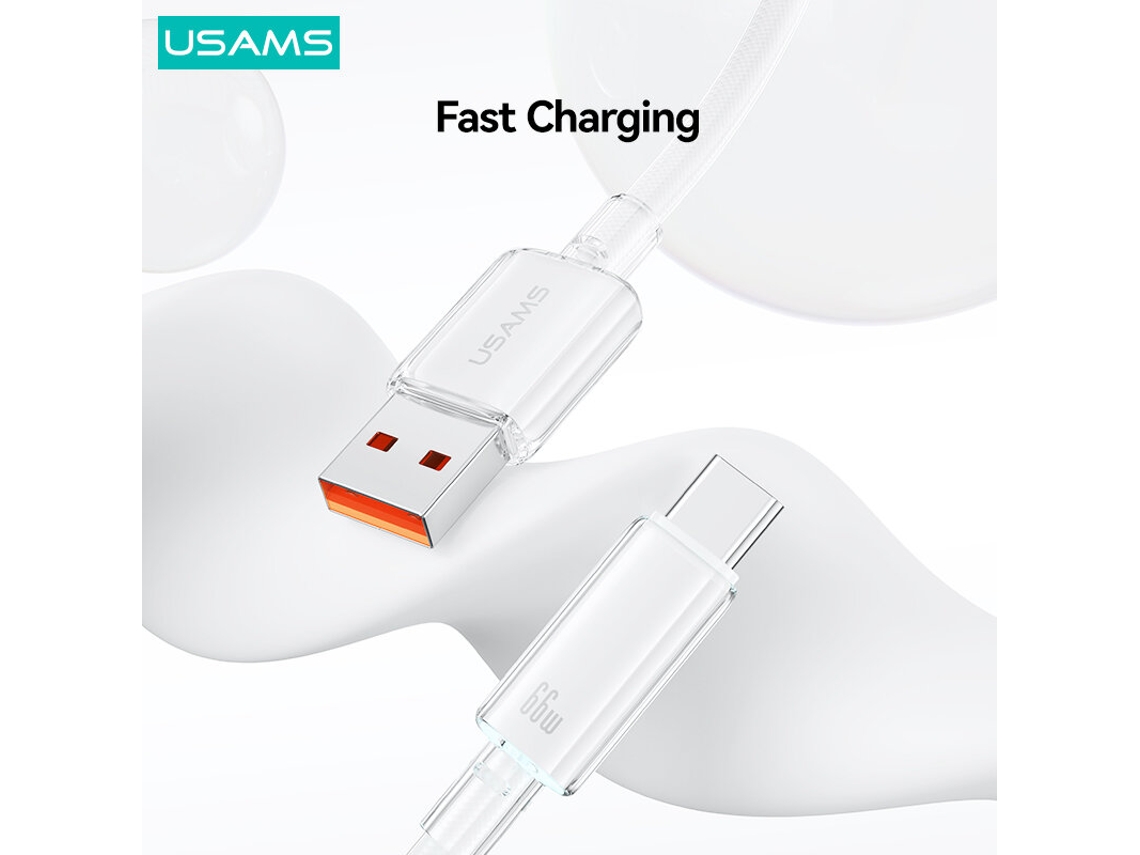 Cable Usb-a A Tipo C Usams Us-sj658 De 6 A Y 66 W Con Carga Rápida Qc Fcp Afc, Transmisión De Datos, Núcleo De Cobre Esta?ado, 1,2 M De Largo