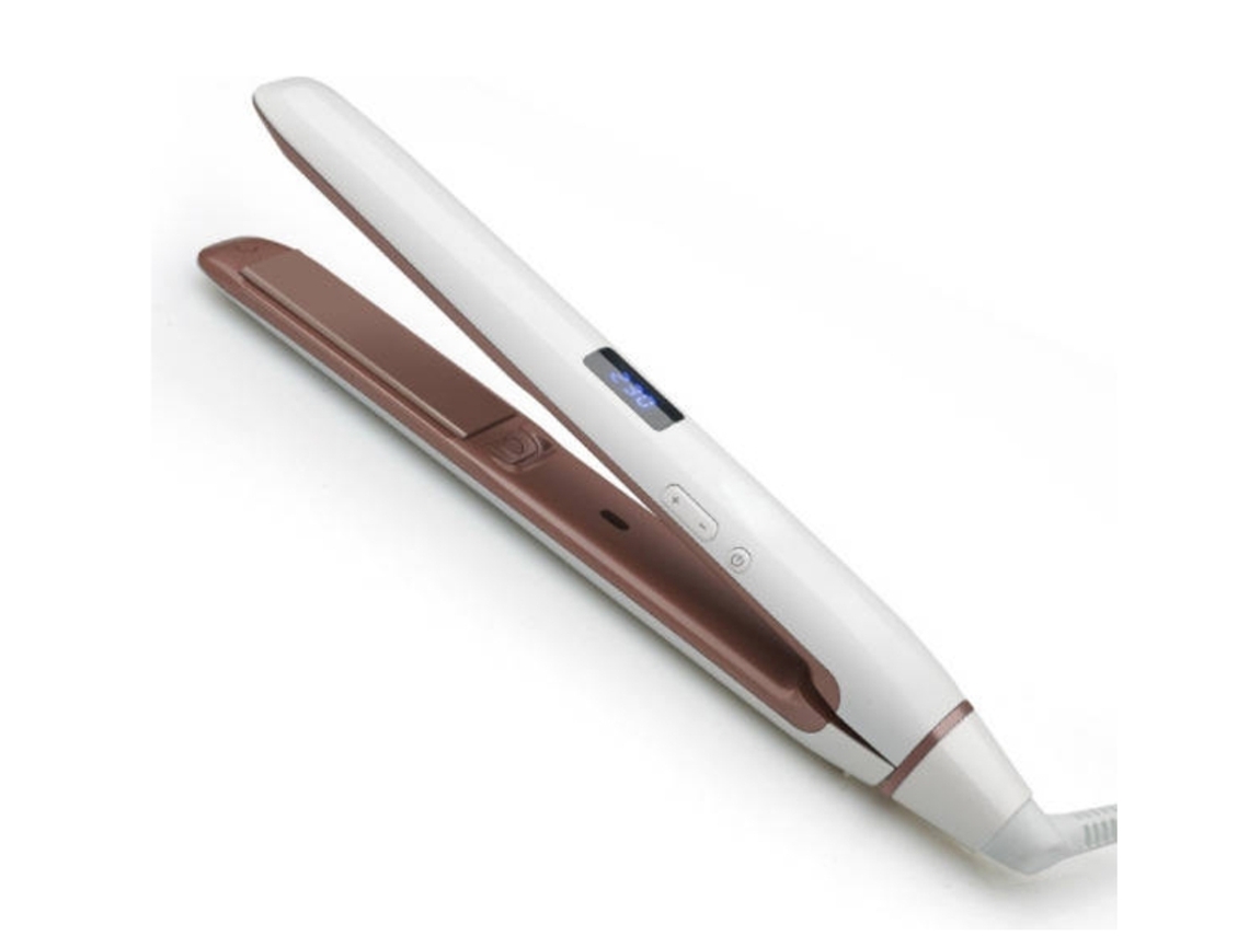 YEMAESRE Plancha de pelo eléctrica blanca Ajuste de temperatura Pantalla digital Herramienta de rizado
