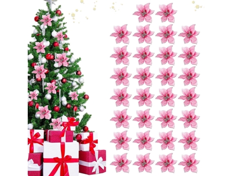 30 piezas de flores de decoración de Navidad, decoración de copos de nieve, adornos de árboles artificiales, corona de árbol de Navidad