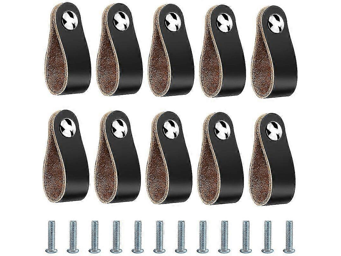 Omni-mango De Cuero, 10 Piezas Para Muebles Baño Cocina Puertas Armarios - 14 X 2.5 Cm, Negro
