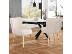 Juego de 2 sillas de terciopelo con brazos y patas de metal dorado estilo beige y dorado