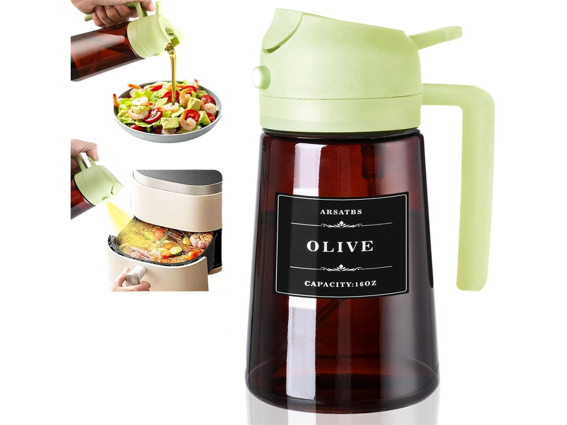 (verde) Botella De Espuma Para Cocinar 2 En 1 De 470 Ml, Botella De Aceite Para Freidora De Aire Y Parrilla.