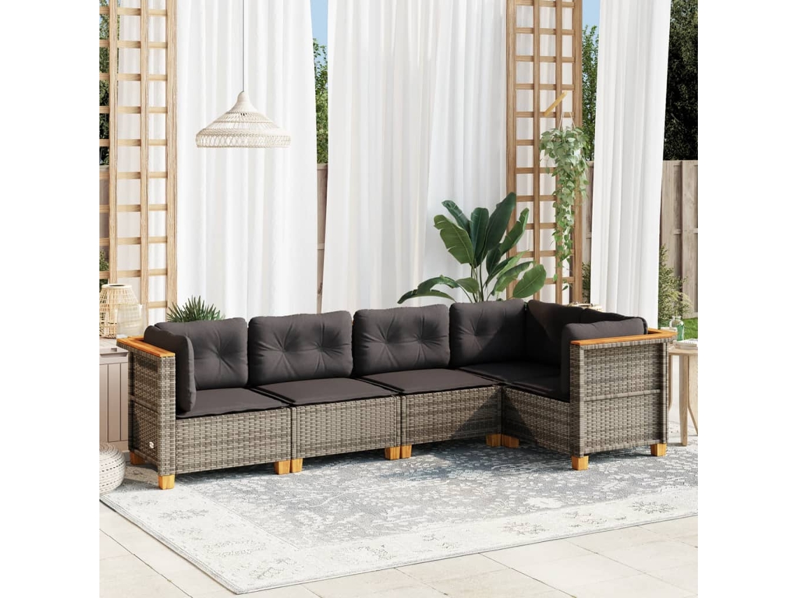 Conjunto de sofás de jardín de 5 piezas DKD Home Decor con cojines de mimbre gris