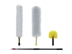 Kit Limpieza Extensible Con Plumero Microfibra Y Ventilador, Amarillo Gris