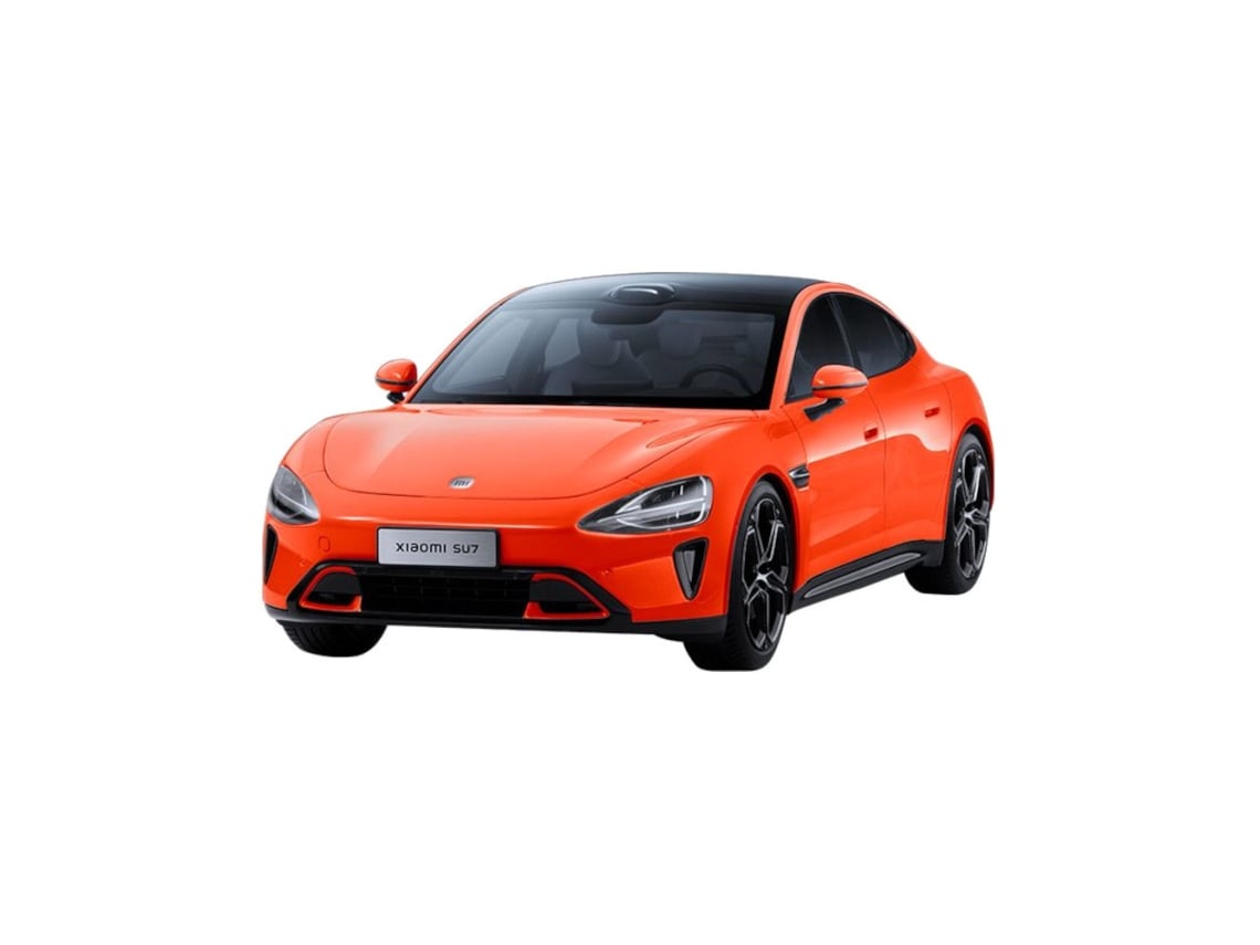 Coche modelo Xiaomi SU7 a escala 1/18, de metal fundido a presión, color naranja lava.