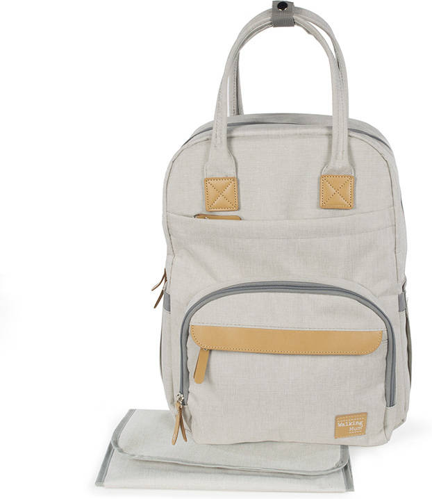 Walking Mum Bolso mochila baby nature sand pañalera para silla de paseo diseño con asas cortas y correas llevar en los hombros color beige arena medidas 40 x 30 20