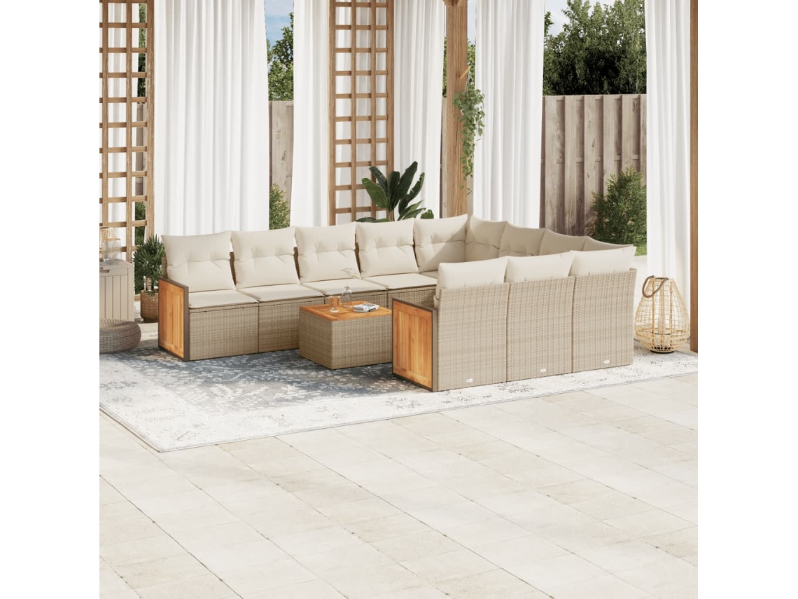 Conjunto de sofá de jardín de 11 piezas con cojines, mimbre sintético beige, DKD Home Decor